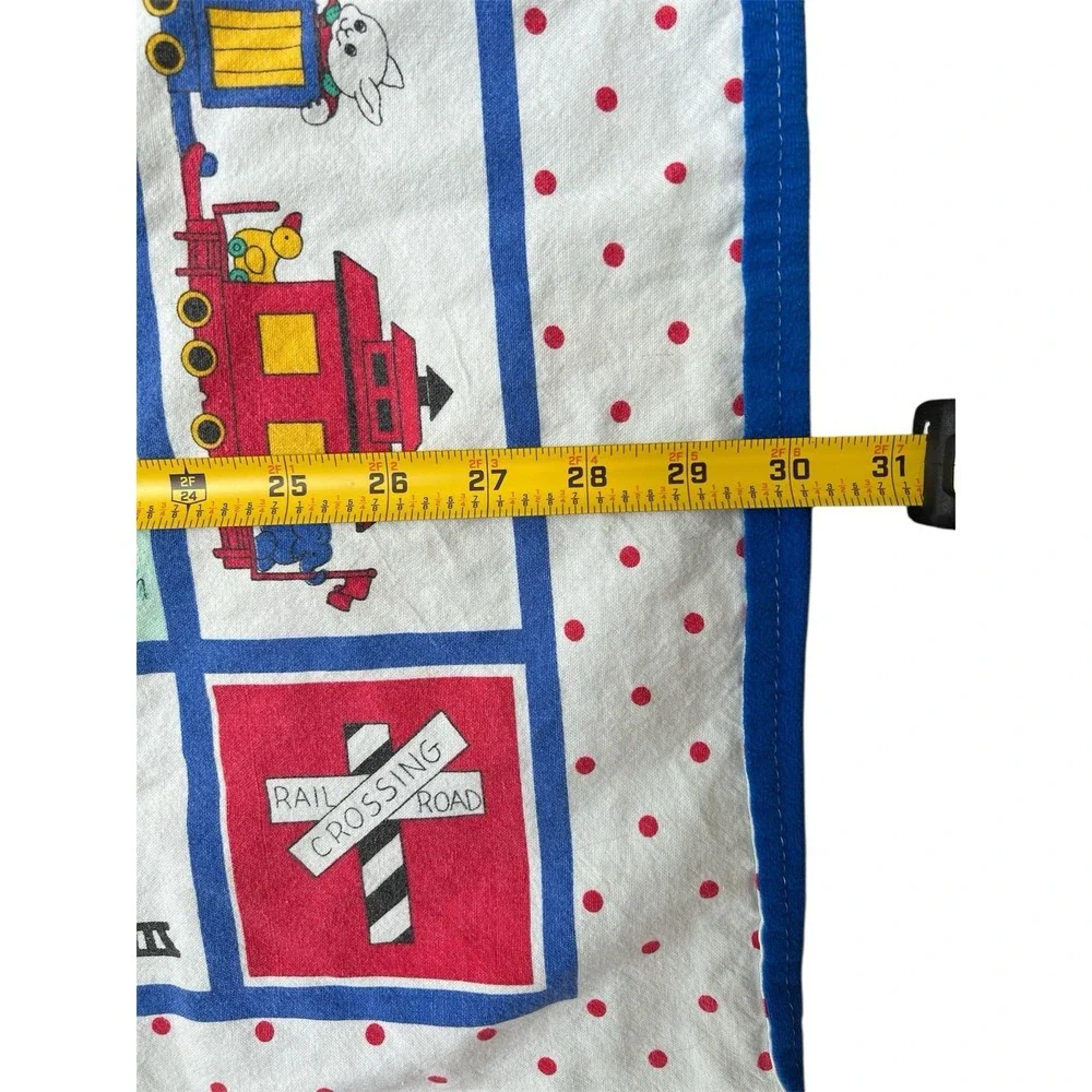 VTG 90's Baby Crib Blanket / Wall Hanging Train Animals Primary Colors 30